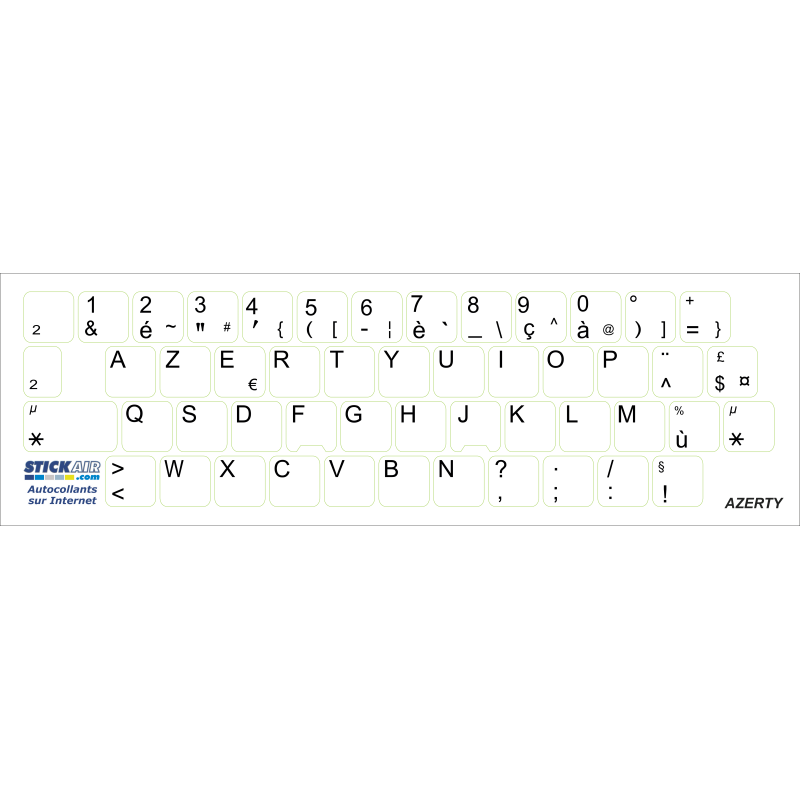 Autocollant AZERTY - Fond transparent - Texte noir