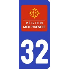 Sticker immatriculation VOITURE Gers région Midi Pyrénées 32